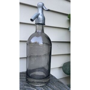 Vintage Martin Freres Paris Glass Seltzer Bottle Metal Siphon Top 1933 Art Deco